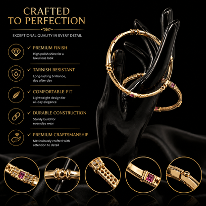 Traditional Indian Gold-Tone Ruby Accent Bangle Pair | Premium Ethnic Jewelry