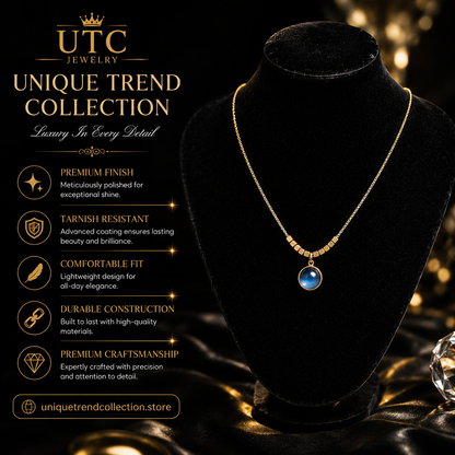 💙✨ Blue Moonstone Gold Pendant Necklace for Women | Elegant Minimalist Necklace | UTC Jewelry