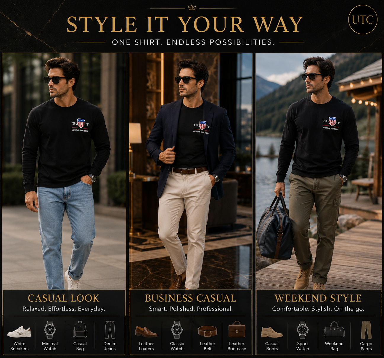 🖤 GANT Men's Premium Long Sleeve T-Shirt 👕✨ | 100% Authentic | Classic American Sportswear