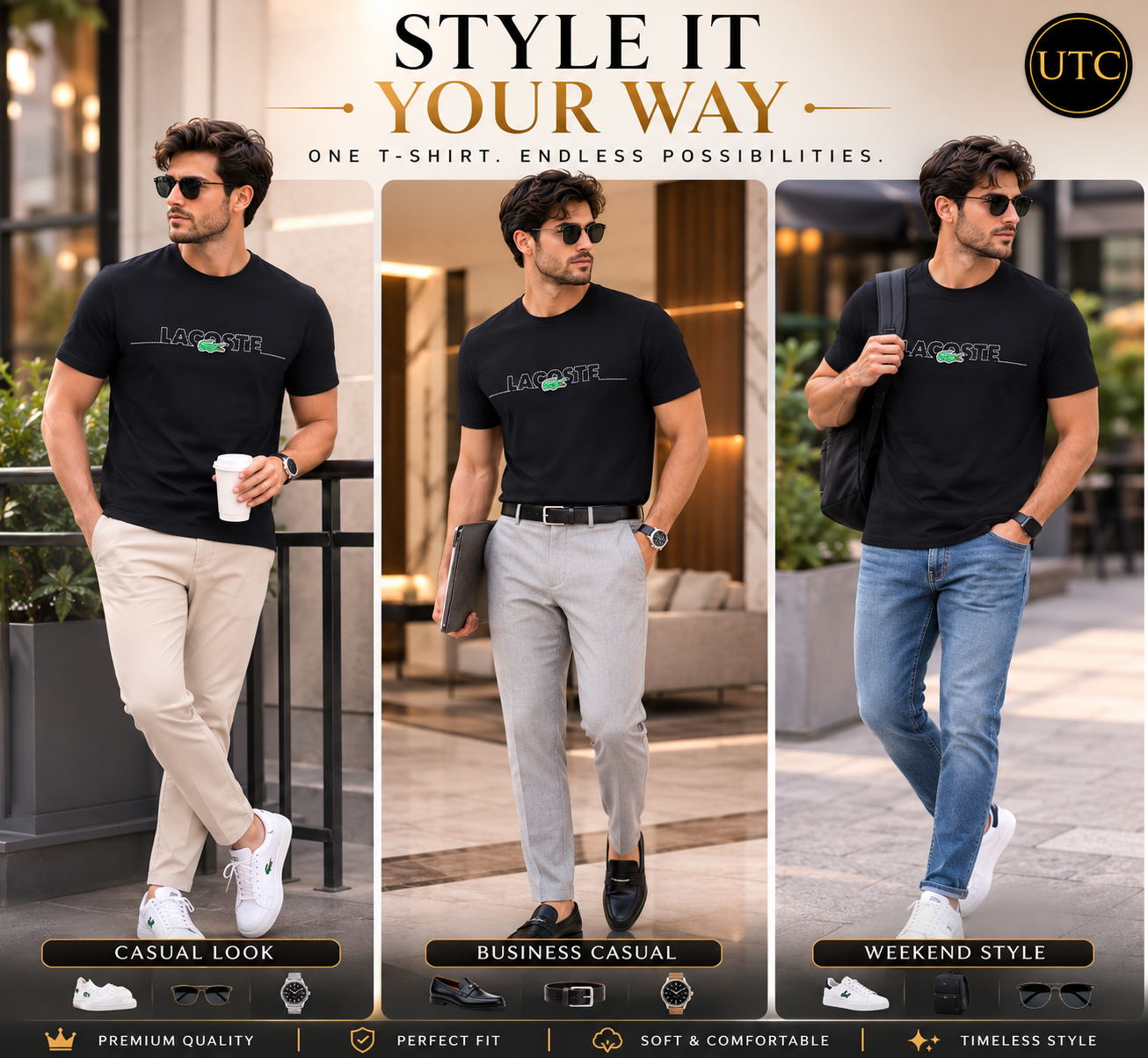 🐊✨ Lacoste Men's Premium Black Logo T-Shirt 👕 | 💎 100% Cotton Crew Neck | 🖤 Luxury Everyday Style | 🇨🇦 Fast Shipping