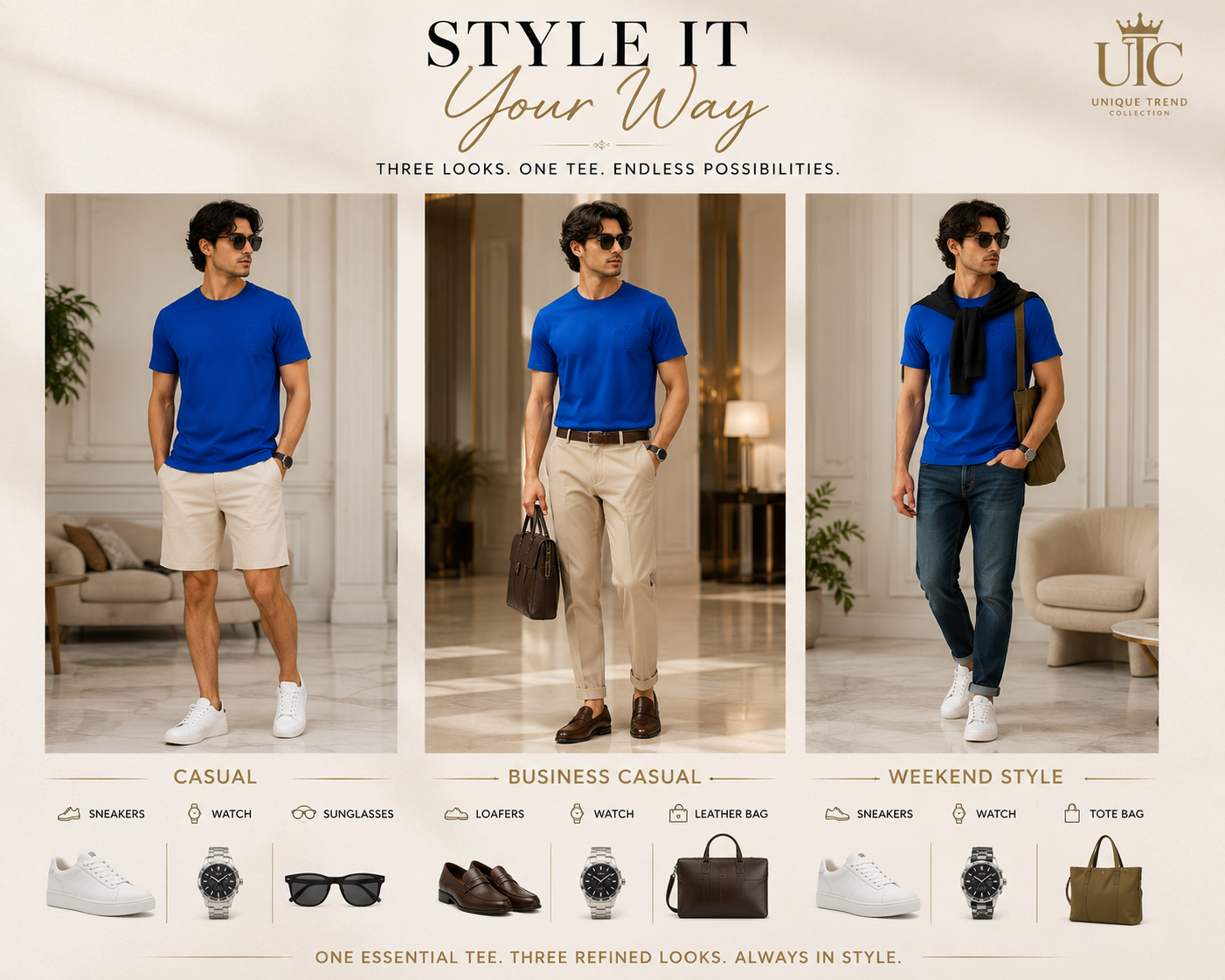 Premium Men's Royal Blue Cotton T-Shirt | Soft Crew Neck Everyday Casual Tee