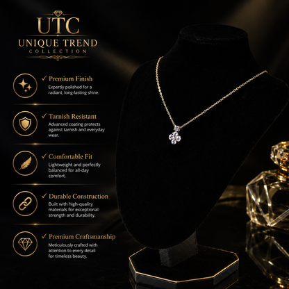 ✨ UTC Luxury Crystal Clover Necklace for Women | Elegant Gold-Tone Pendant | Adjustable Chain | Perfect Gift 💎