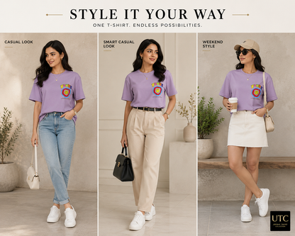 Formal Girl Women’s Oversized Lavender Graphic T-Shirt – Smiley Print Casual Tee