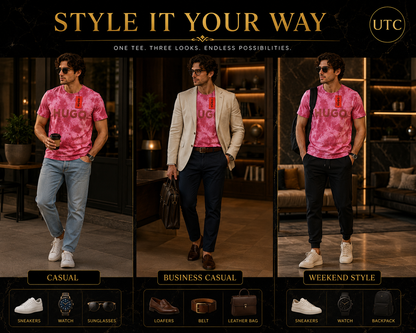 💖✨ HUGO Men's Premium Pink Tie-Dye T-Shirt 👕 | 🌸 Soft Cotton Crew Neck | 💎 Luxury Everyday Style | 🇨🇦 Fast Shipping