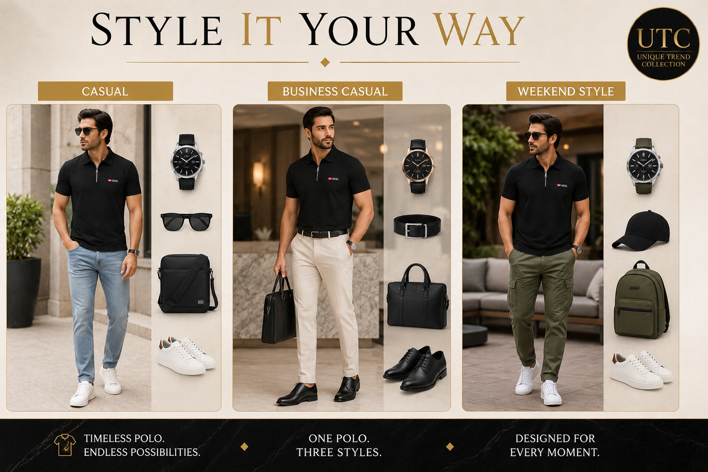 Diesel Men's Premium Black Zip Polo Shirt | Short Sleeve Cotton Polo | Designer Casual Wear