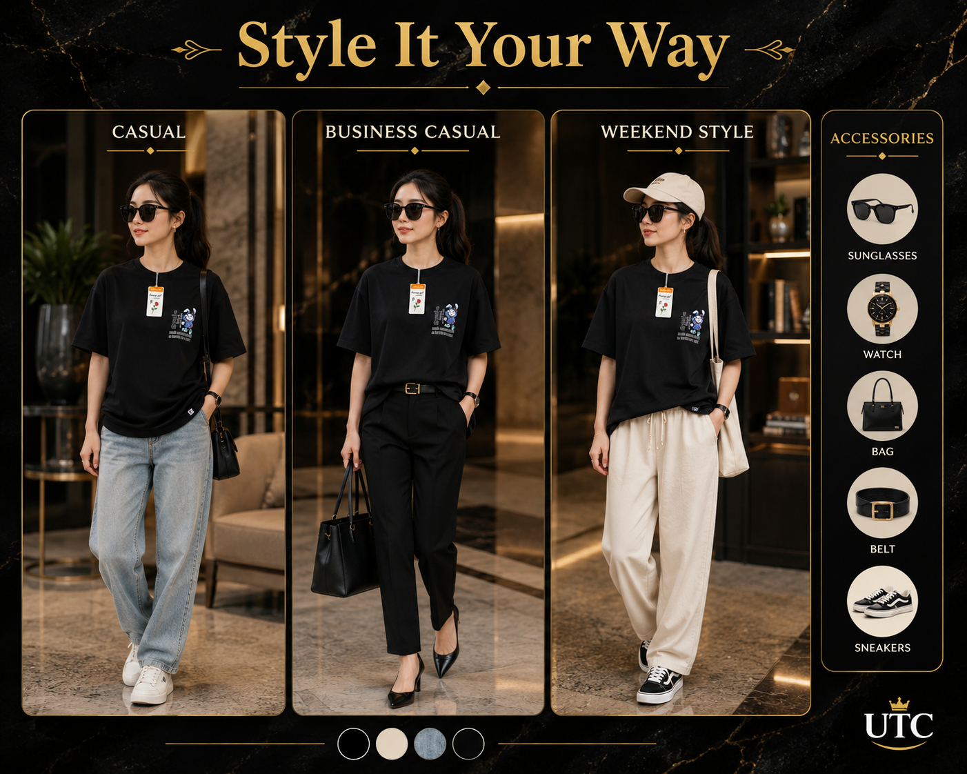 Women's Premium Oversized Cotton Graphic T-Shirt – Black | Smile Casual Crew Neck Tee