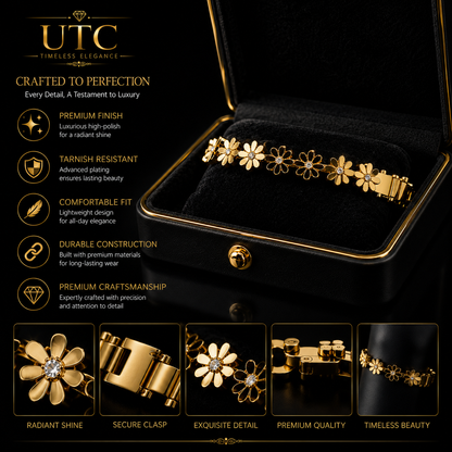 ✨ Luxury Gold Crystal Daisy Flower Chain Bracelet | Elegant Women's Fashion Jewelry