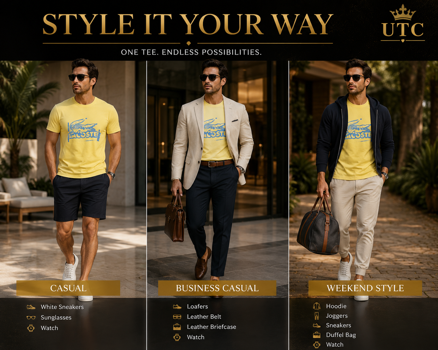 Lacoste Men's Yellow Graphic T-Shirt | Premium Cotton Crew Neck Short Sleeve Tee