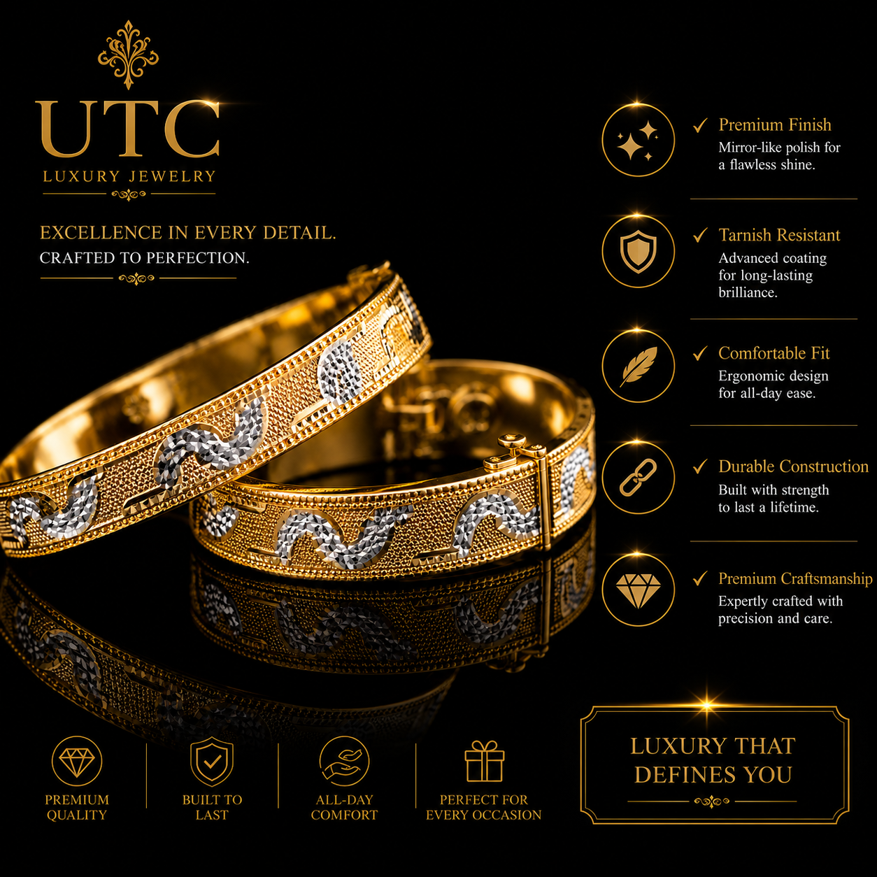 ✨ Traditional Indian Gold-Tone Designer Bangle | Ethnic Women's Kada Bracelet