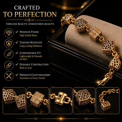 ✨ Luxury Gold Crystal Cube Chain Bracelet | Elegant Women's Fashion Jewelry