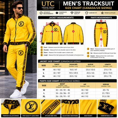 Louis Vuitton Logo Yellow & Black 2-Piece Tracksuit | Zip Jacket & Joggers