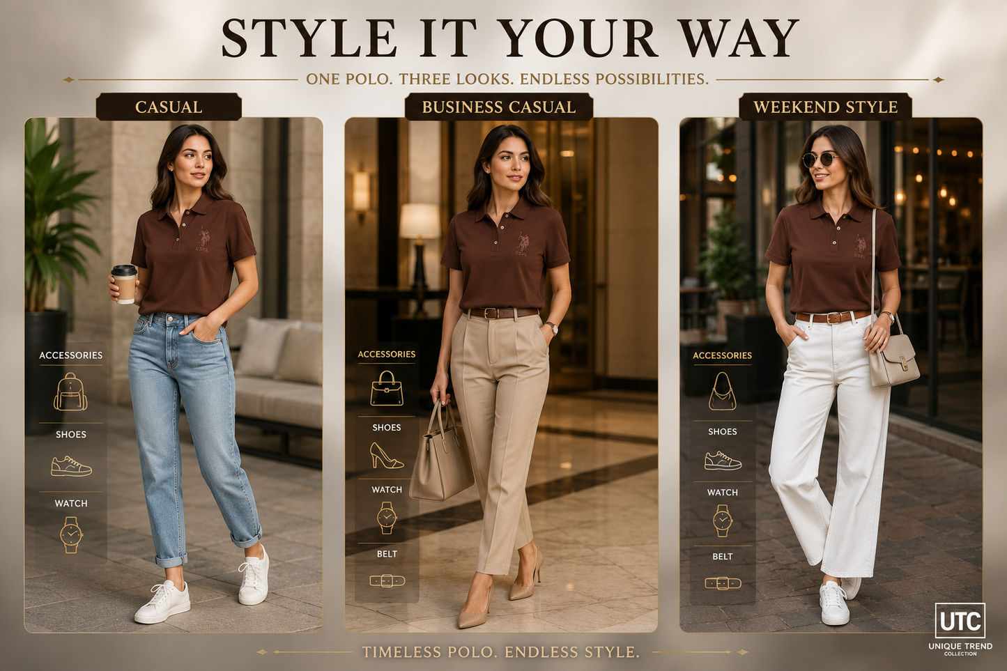 Women’s Premium Brown Embroidered Polo T-Shirt – Classic Short Sleeve