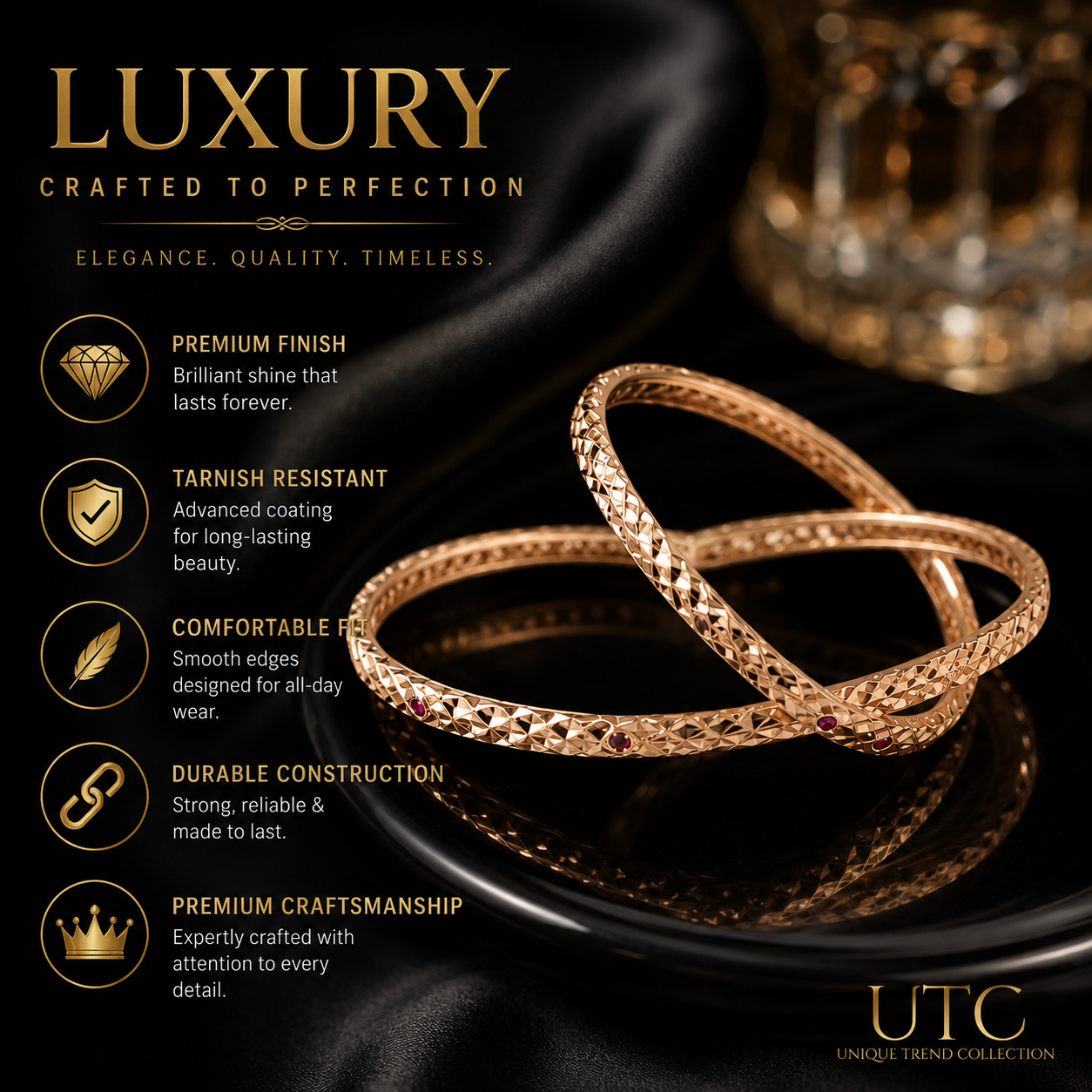 ✨ Traditional Indian Rose Gold-Tone Diamond Cut Bangle Set | Elegant Women's Kada (Pair)