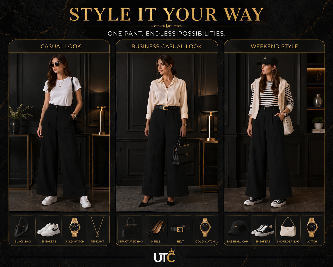 LIMORE Women's Premium Black Wide-Leg Pants – High-Waist Elegant Trousers