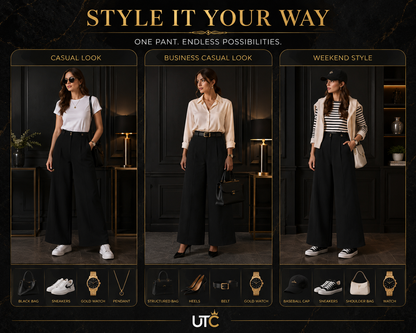 LIMORE Women's Premium Black Wide-Leg Pants – High-Waist Elegant Trousers