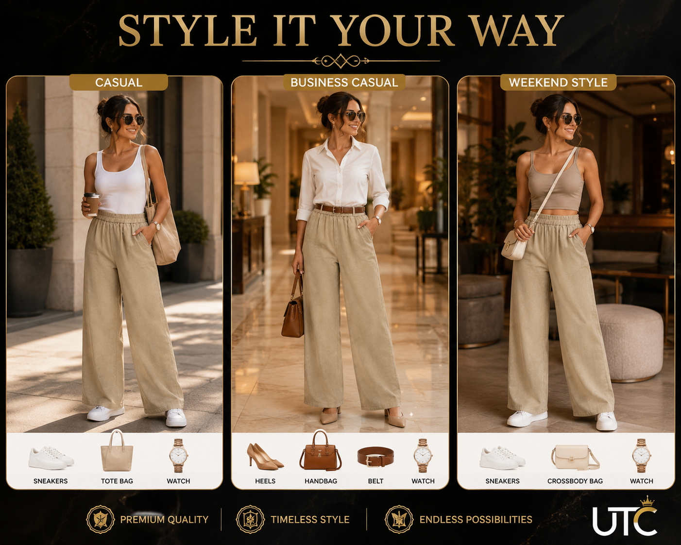 LIMORE Women’s Beige Wide-Leg Palazzo Pants | Elastic Waist