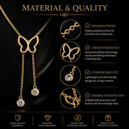 🦋 Elegant Butterfly Tassel Necklace for Women | Gold Plated Crystal Pendant Jewelry
