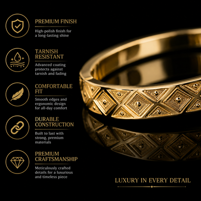 ✨ Luxury Gold Geometric Engraved Bangle Bracelet | Elegant Women's Fashion Jewelry