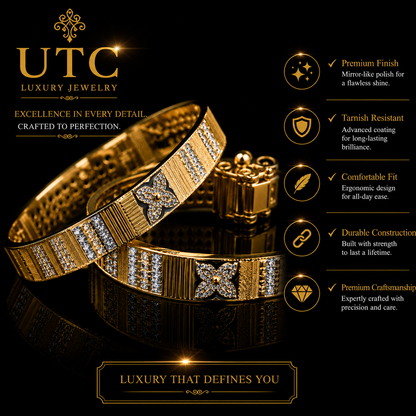 ✨ Traditional Indian Gold-Tone Designer Bangle Set | Floral Crystal Women's Kada (Pair)