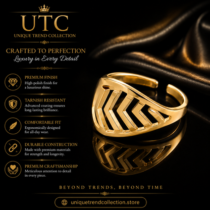 Modern Gold-Tone Adjustable Geometric Statement Ring for Women