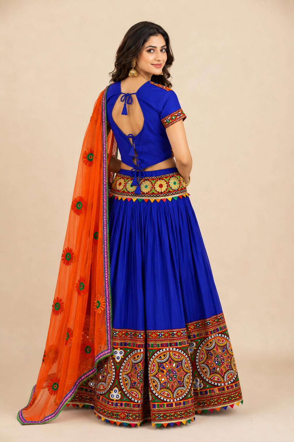 Women’s Royal Blue & Orange Navratri Garba Chaniya Choli Set – 3 Piece