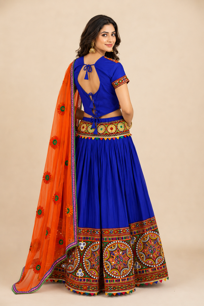 Women’s Royal Blue & Orange Navratri Garba Chaniya Choli Set – 3 Piece