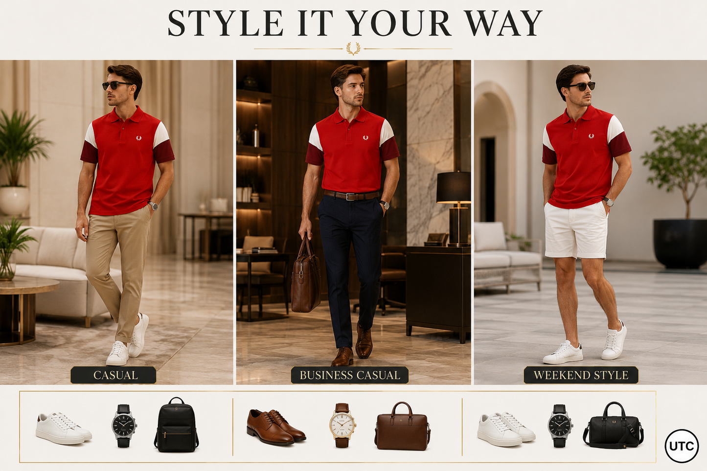 Premium Men's Color Block Polo Shirt | Soft Cotton Blend | Modern Casual Golf Shirt | Red