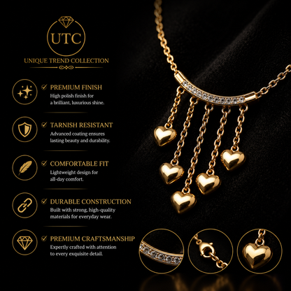 💖 UTC Luxury Heart Tassel Necklace for Women | Elegant Gold Crystal Pendant