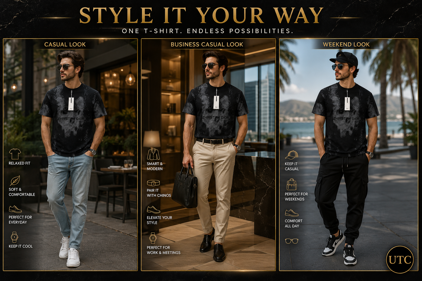Premium Men's Black Graphic Crew Neck T-Shirt | Soft Cotton Blend | Modern Fit