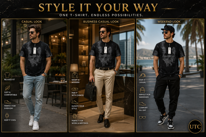 Premium Men's Black Graphic Crew Neck T-Shirt | Soft Cotton Blend | Modern Fit