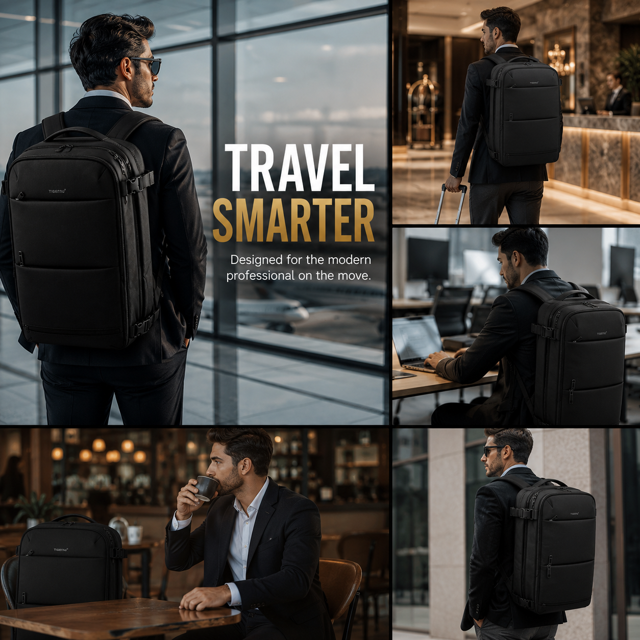 Tigernu Waterproof Vacuum Compression Laptop Backpack | Built-in Electric Vacuum Compression | Expandable 27L–37L | Anti-Theft | USB Charging | Fits 17" Laptop