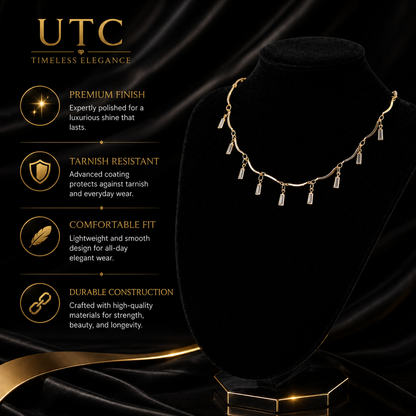 ✨ Gold Crystal Dangle Charm Necklace – Elegant Luxury Fashion Jewelry for Women