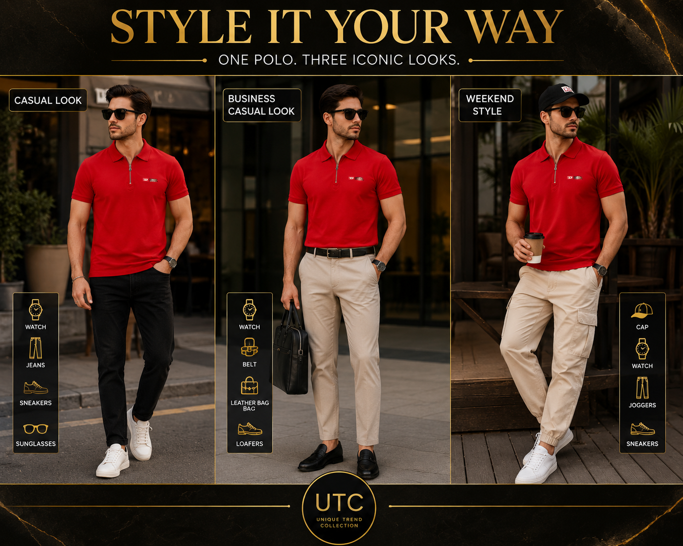 🔥 Diesel Men's Premium Red Quarter-Zip Polo Shirt | Luxury Cotton Casual Golf Polo ❤️👔