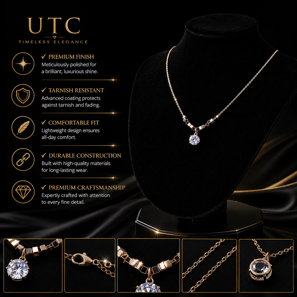 ✨ Elegant Crystal Pendant Necklace – Rose Gold | Luxury Everyday Jewelry for Women
