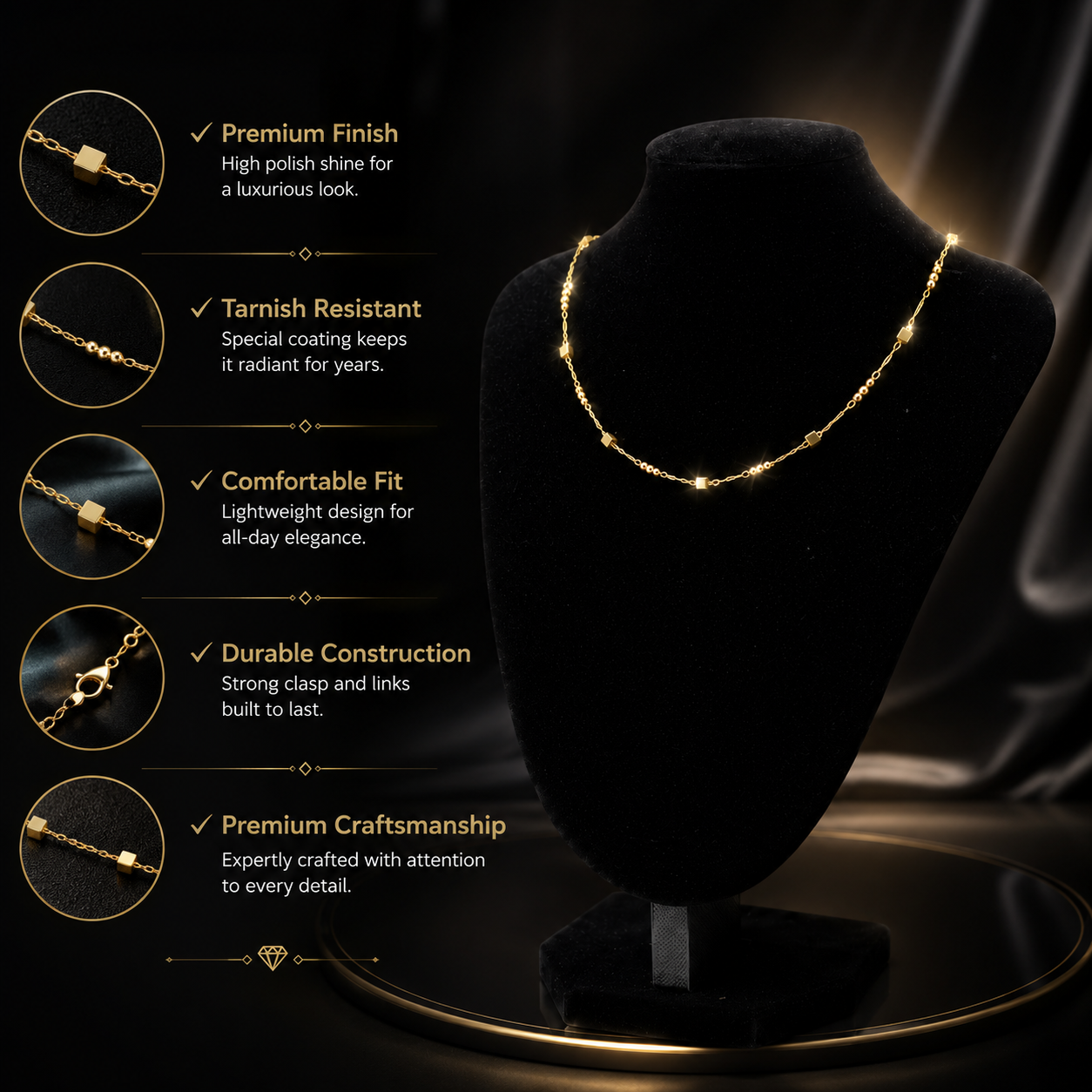 ✨ Minimalist Gold Cube Chain Necklace for Women | Elegant Lightweight Jewelry | Perfect Gift