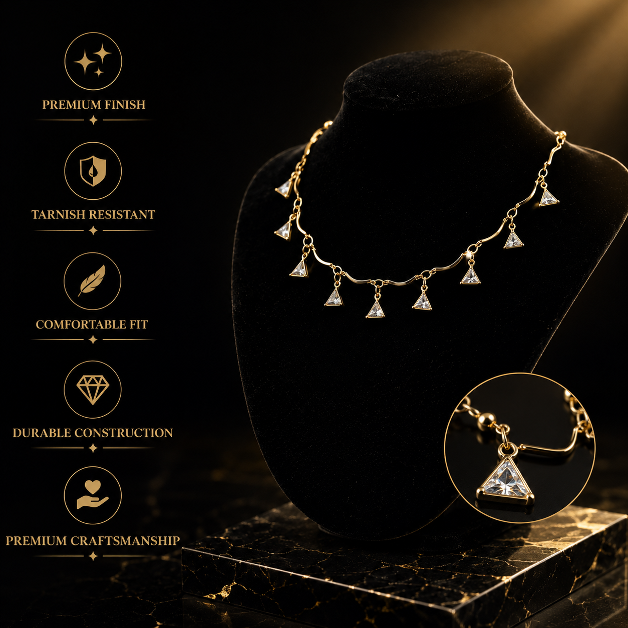 ✨ Dainty Triangle Crystal Necklace for Women | Gold Plated Adjustable Pendant Jewelry Gift 💎