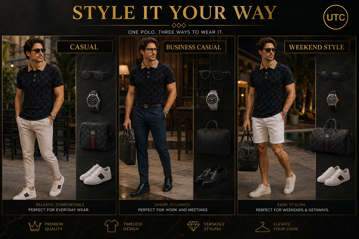 👑 Premium Men's Luxury Polo Shirt 👕 | Soft Cotton Blend | Designer-Inspired Smart Casual | Black