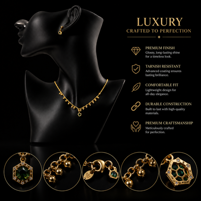 💚 Luxury Gold Green Crystal Necklace & Earrings Set for Women | Elegant Jewelry Gift ✨