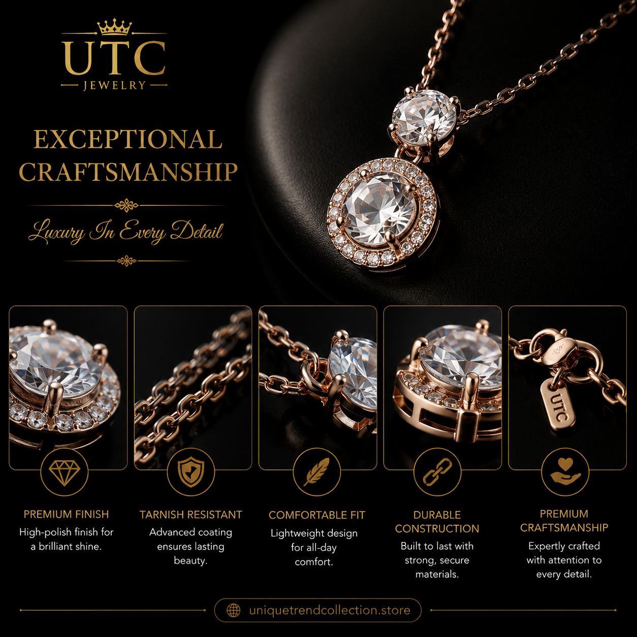 ✨ Rose Gold Crystal Halo Pendant Necklace | Elegant Sparkle Jewelry Gift for Women 💎
