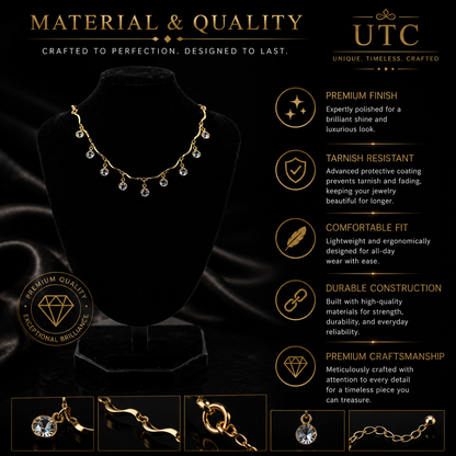 ✨ UTC Luxury Crystal Drop Necklace for Women | Elegant Gold-Tone Adjustable Jewelry ✨