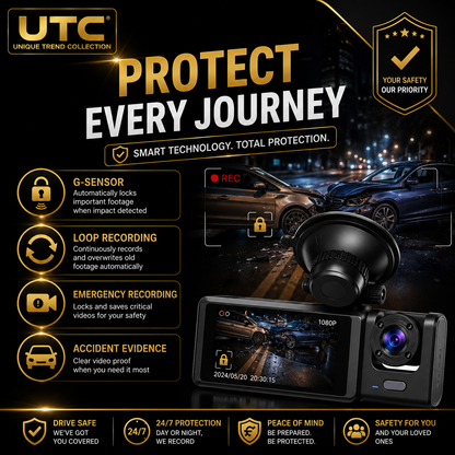4G WiFi GPS 3-Channel Dash Cam | Front + Cabin + Rear | FREE 32GB Memory Card | Full HD 1080P