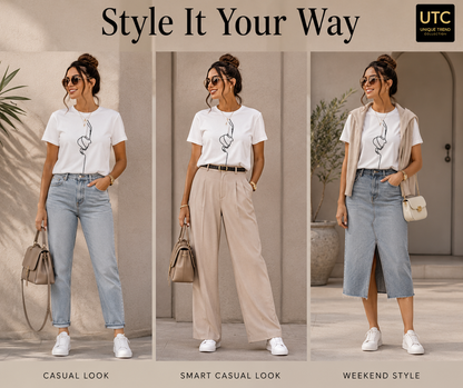 Formal Girl Women’s White Minimalist Line Art T-Shirt – Short Sleeve Casual Tee