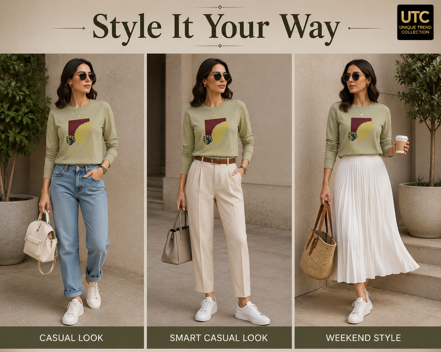 Formal Girl Women’s Oversized Sage Green Long Sleeve Graphic T-Shirt – Just Be Calm