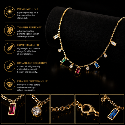 ✨ Luxury Multicolor Crystal Charm Necklace – Gold Plated Dainty Pendant Necklace for Women ✨