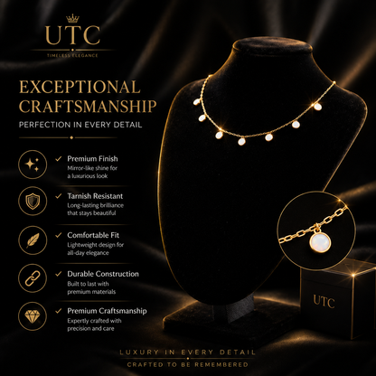 ✨ UTC Luxury White Crystal Charm Necklace ✨ | Elegant Gold-Tone Adjustable Women's Jewelry 💎