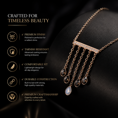 ✨ Rose Gold Moonstone Tassel Necklace – Elegant Crystal Pendant Jewelry for Women