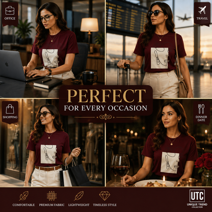Formal Girl Women’s Oversized Burgundy Graphic T-Shirt – Abstract Face Print