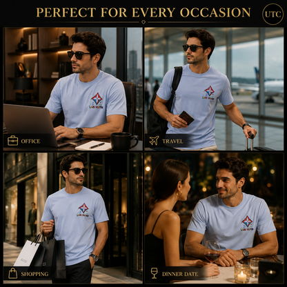 🩵 Louis Vuitton Men's Premium Sky Blue Logo T-Shirt 👕✨ | Luxury Cotton Crew Neck | 100% Authentic
