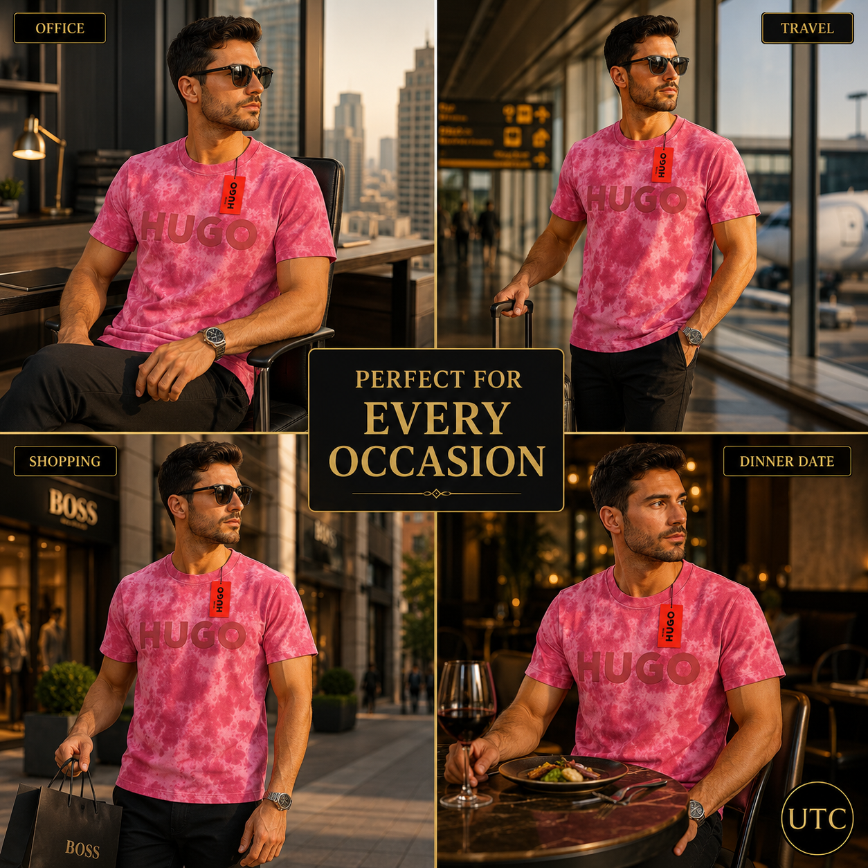 💖✨ HUGO Men's Premium Pink Tie-Dye T-Shirt 👕 | 🌸 Soft Cotton Crew Neck | 💎 Luxury Everyday Style | 🇨🇦 Fast Shipping