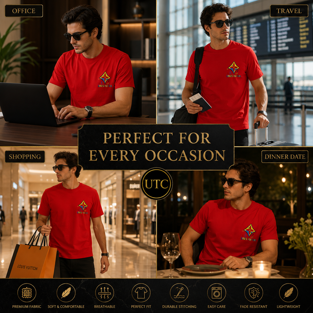 ❤️✨ Louis Vuitton Men's Premium Red Logo T-Shirt 👕 | 💎 100% Soft Cotton Crew Neck | 🔥 Luxury Designer Casual Wear